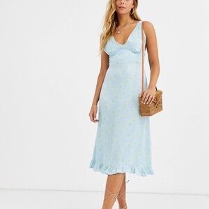 Faithfull the brand light blue with yellow floral print midi dress size XS